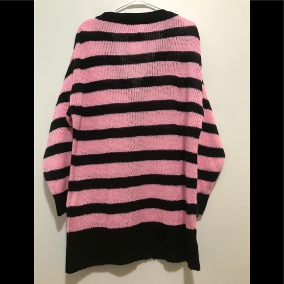 Lularoe Stripe Lucille Cardigan Button Pink/Black - Picture 5 of 13